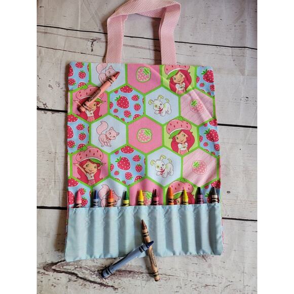 strawberry shortcake Crayon Holder Coloring Tote Bag Handmade kids travel bag - Picture 1 of 9